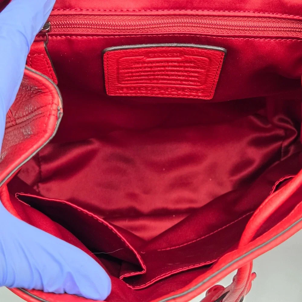 Coach Park Mini Backpack Red Pebbled Leather Turnlock F24385 Classic Drawstring
